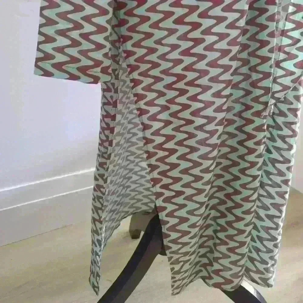 ZARA | Women's Green/Brown Cotton Zigzag Collard Tie Up Long Sleeved Dr… - Picture 4 of 5